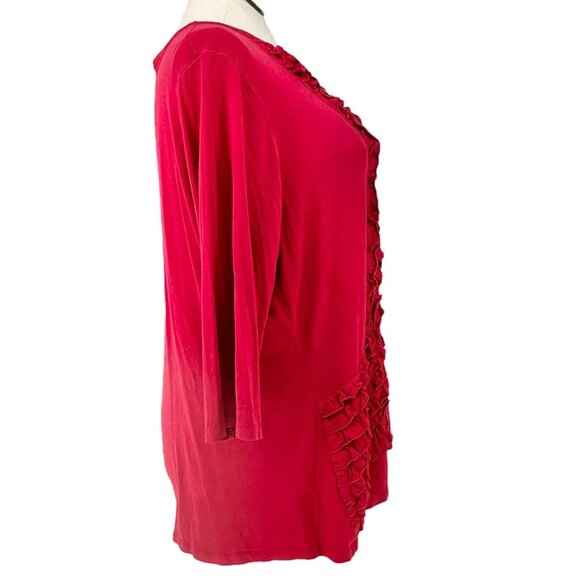 Lane Bryant Tunic Top Womens Size 22/24W Red Ruffle Front 3/4 Sleeve Soft Comfy - Picture 3 of 9